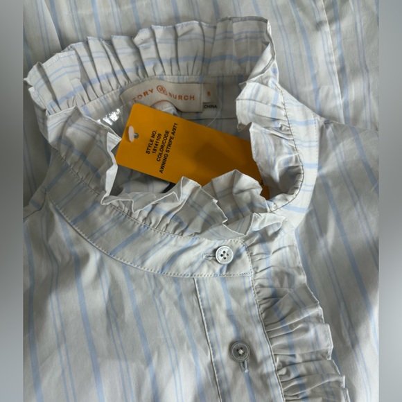 NEW TORY BURCH RUFFLE BUTTON SHIRT SLEEVES 10 - Picture 7 of 9
